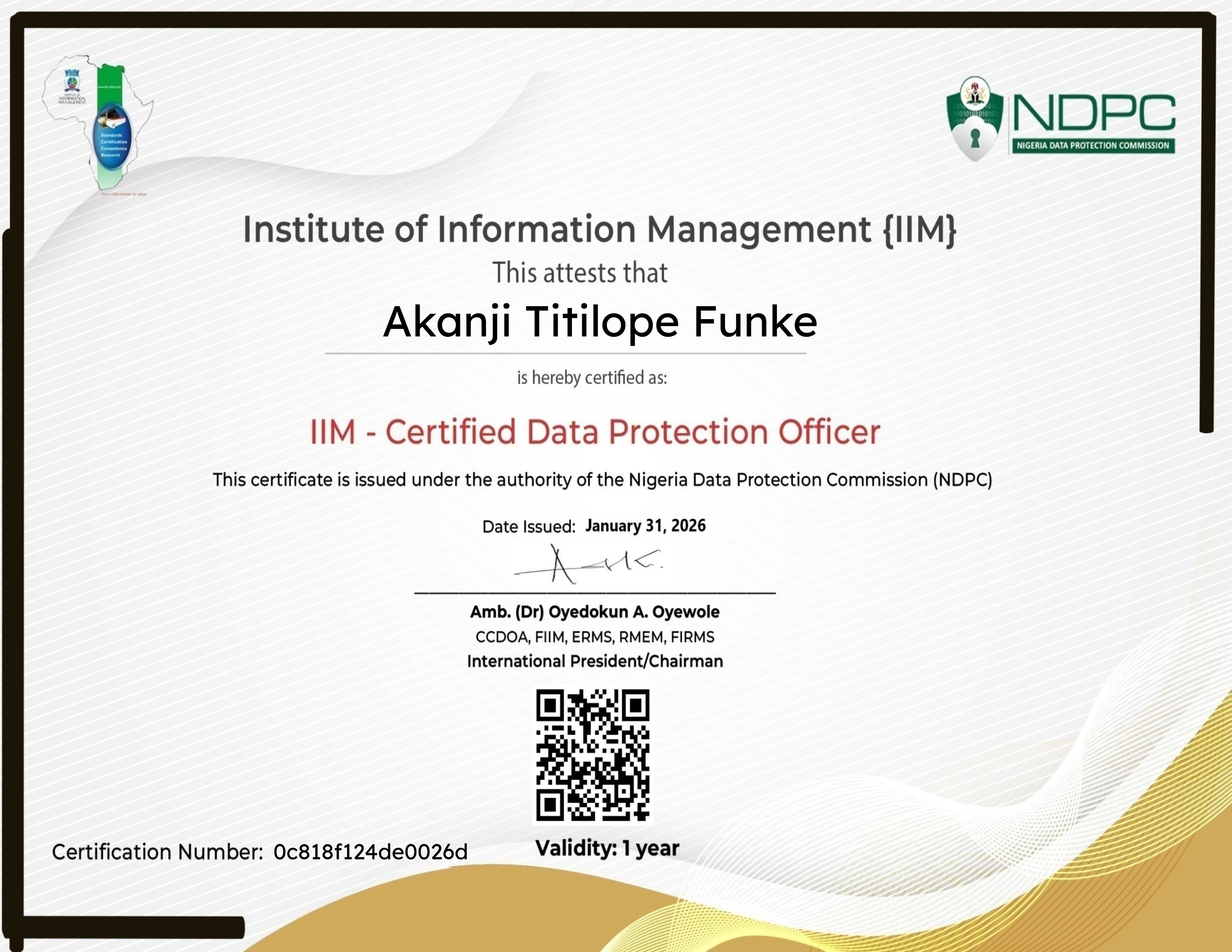 IIM Certified Data Protection Officer Certification (January 31, 2026)