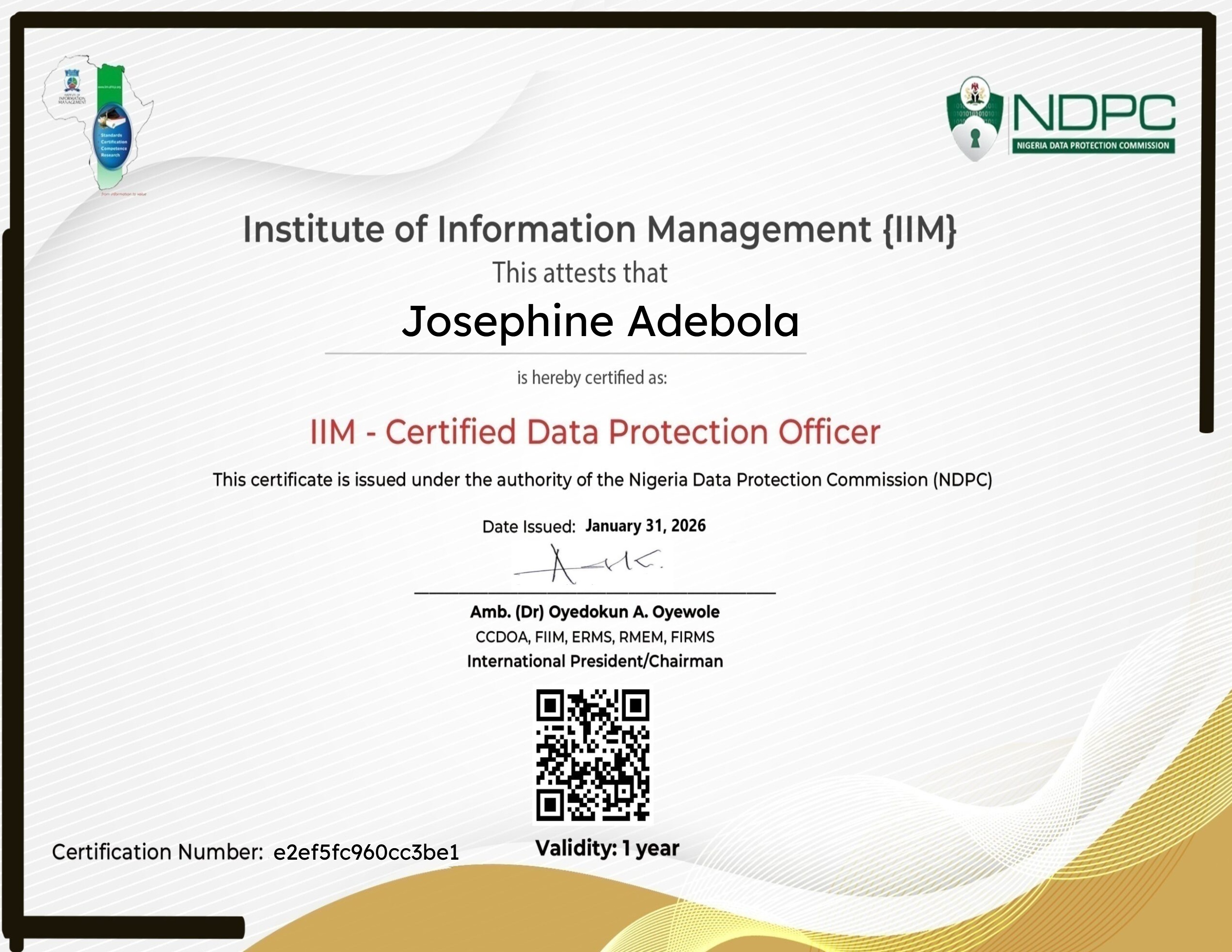 IIM Certified Data Protection Officer Certification (January 31, 2026)