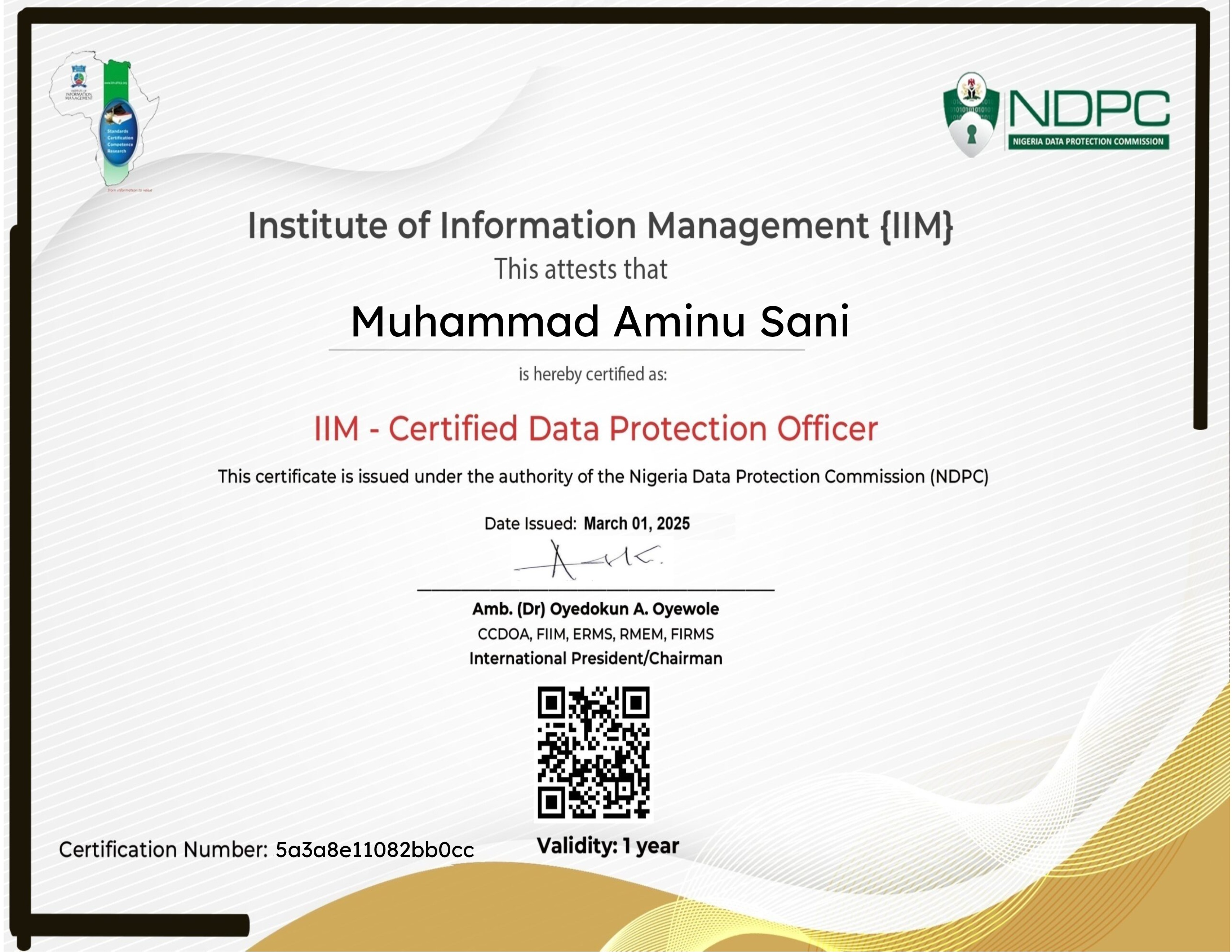 IIM Certified Data Protection Officer Certification (March 01, 2025)