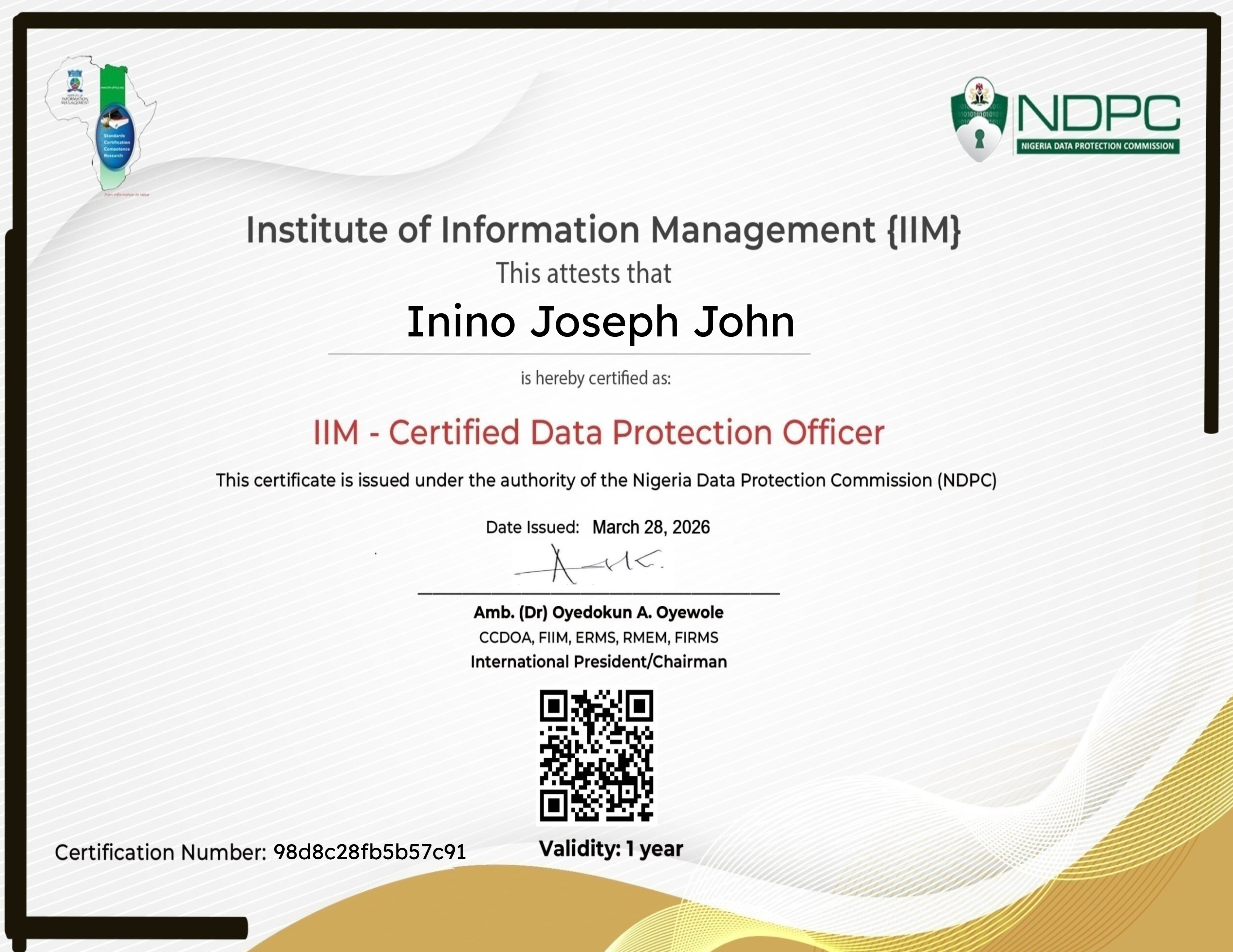 IIM Certified Data Protection Officer Certification (March 28, 2026)