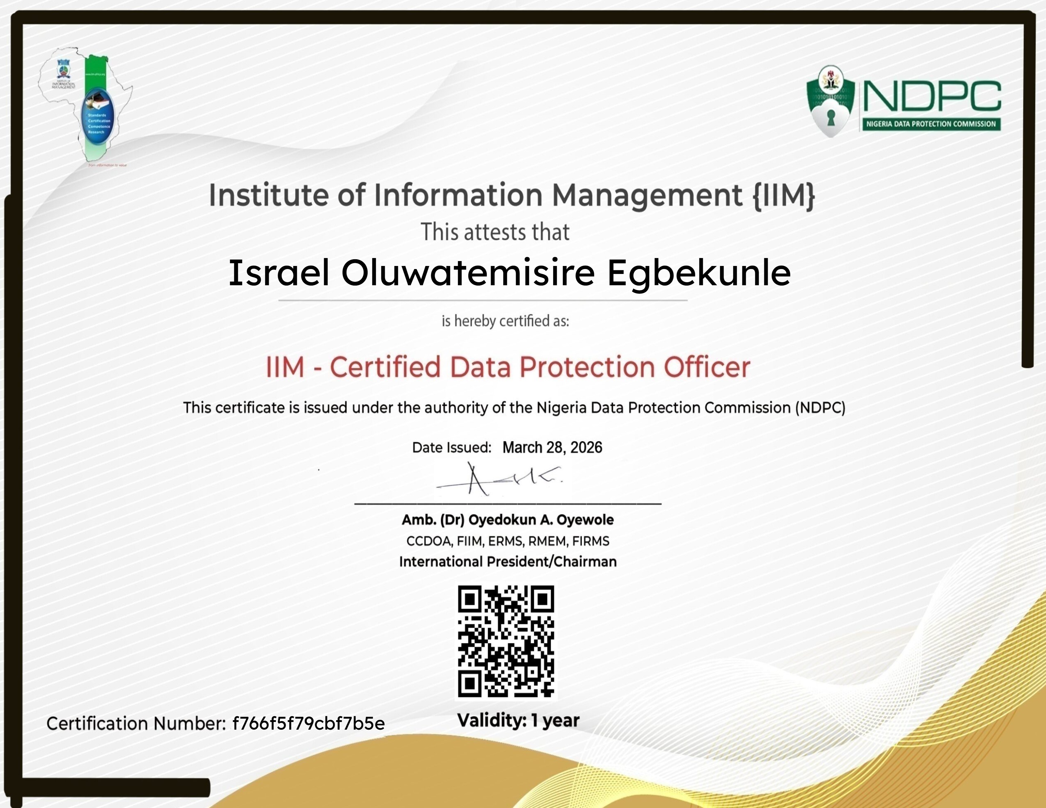 IIM Certified Data Protection Officer Certification (March 28, 2026)