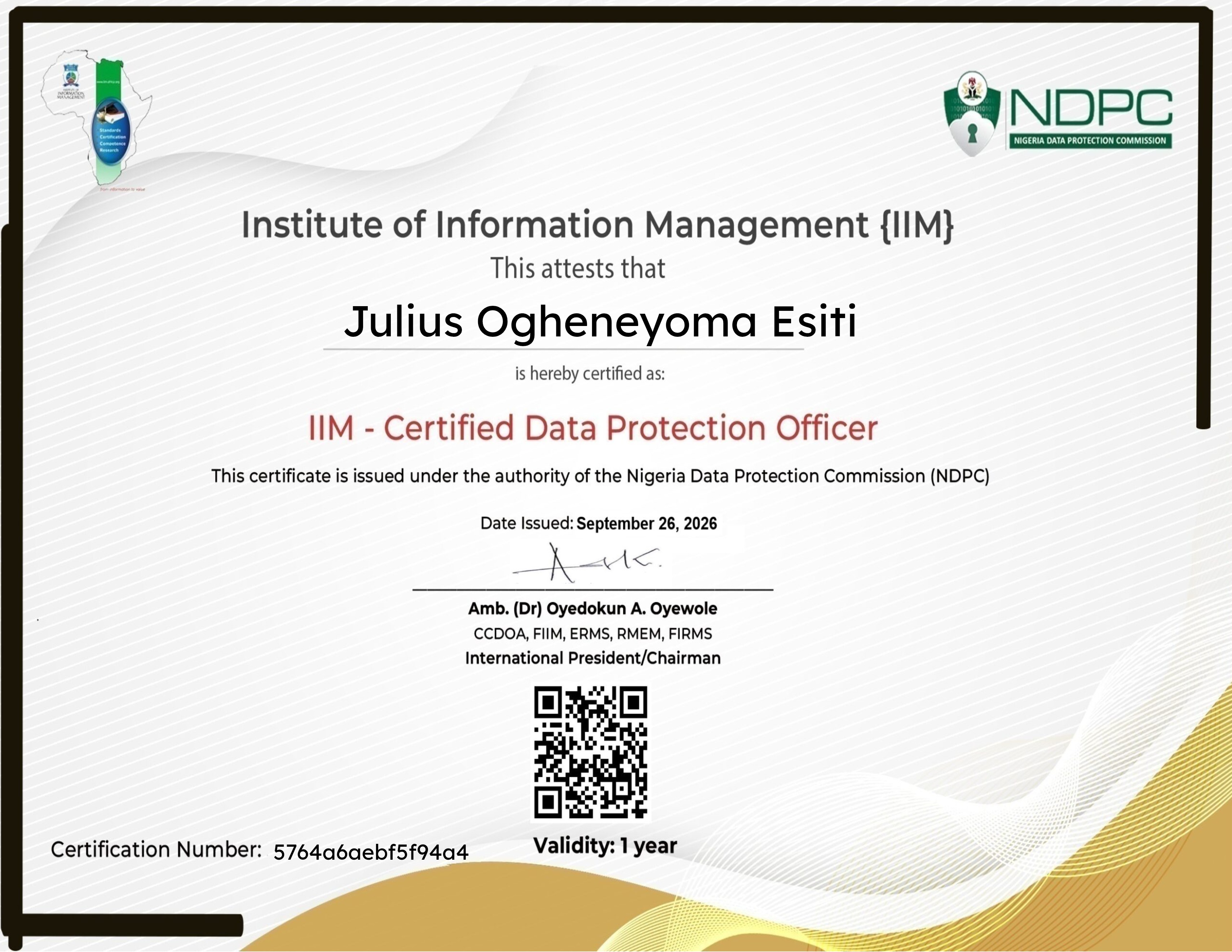 IIM Certified Data Protection Officer Certification (September 26, 2026)