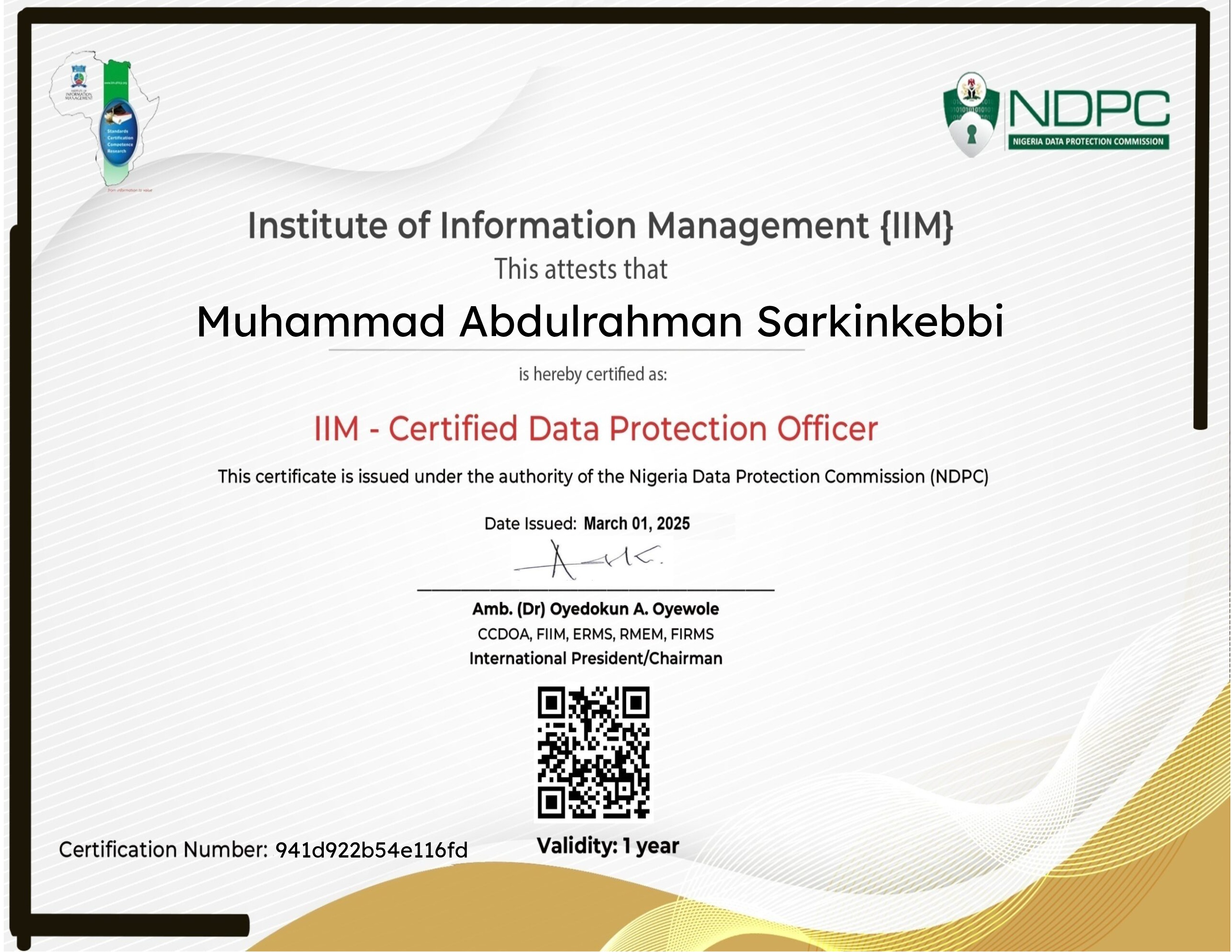 IIM Certified Data Protection Officer Certification (March 01, 2025)