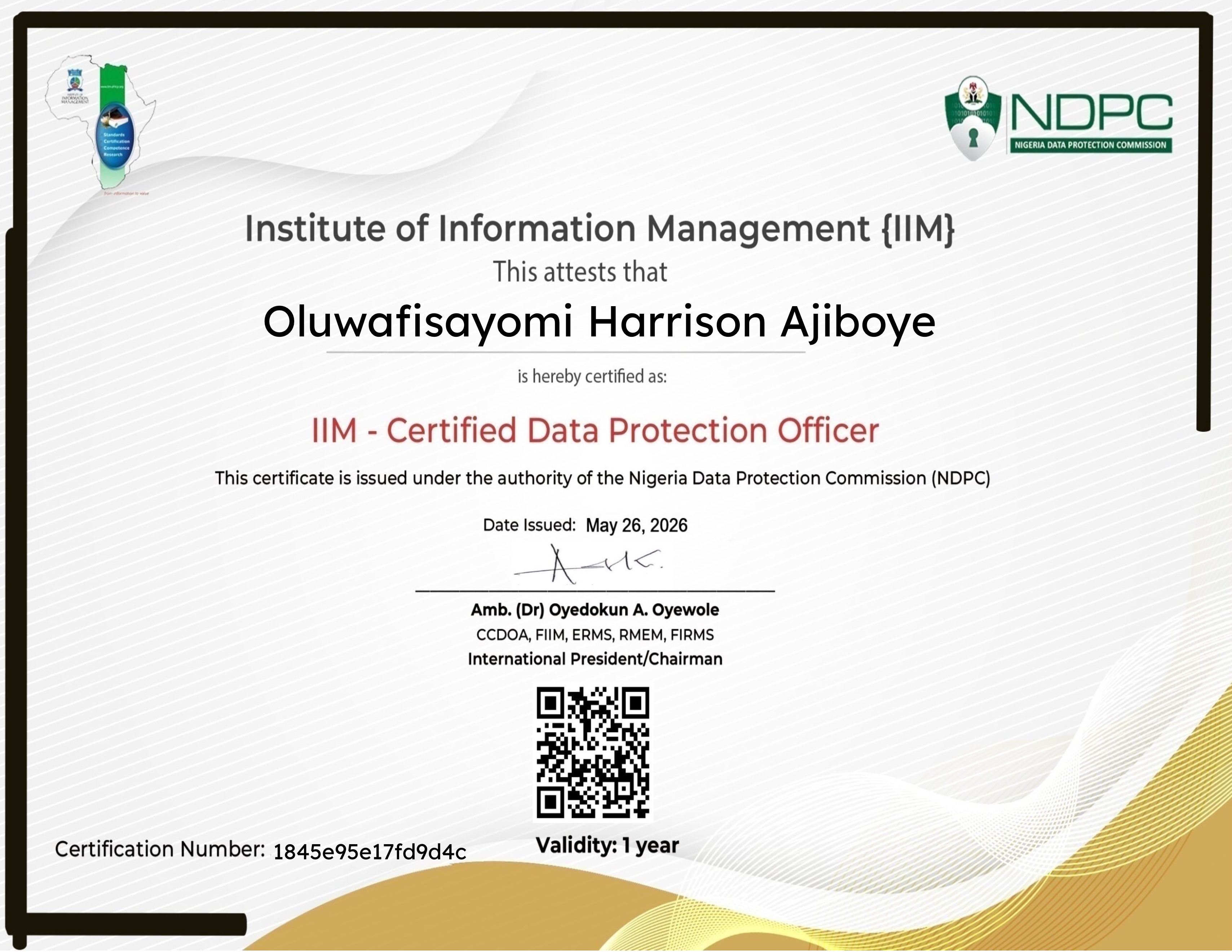 IIM Certified Data Protection Officer Certification (May 26, 2026)