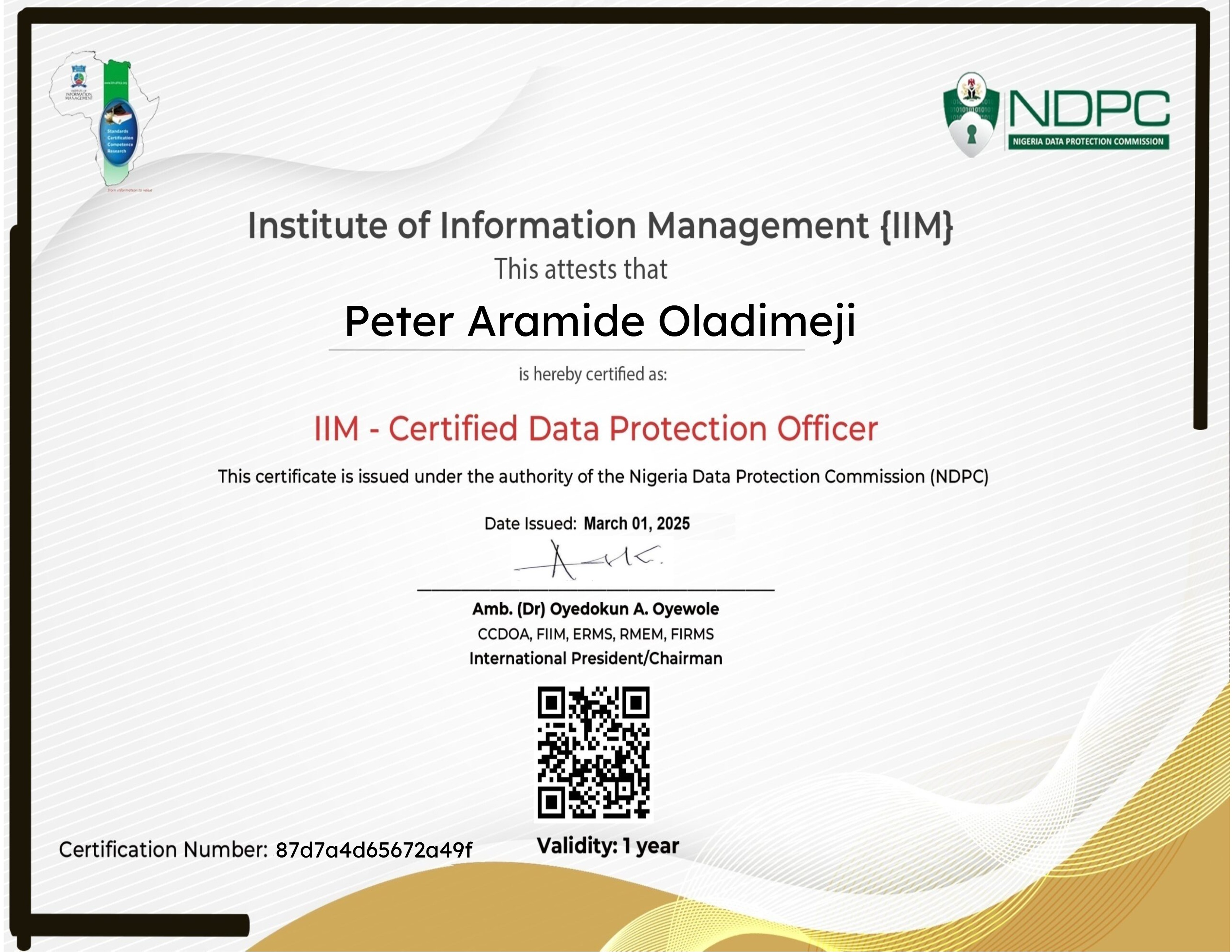 IIM Certified Data Protection Officer Certification (March 01, 2025)