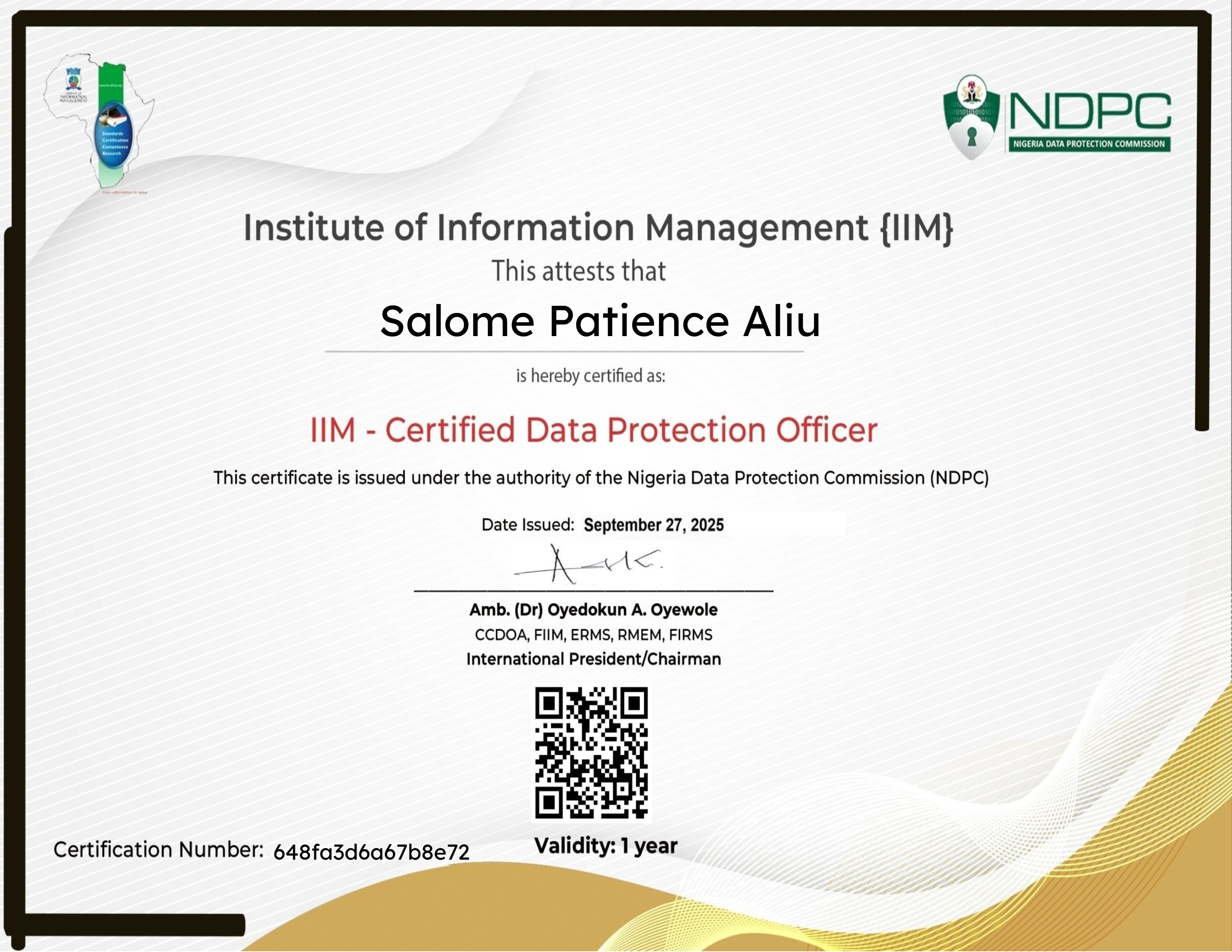 IIM Certified Data Protection Officer Certification (September 27, 2025)