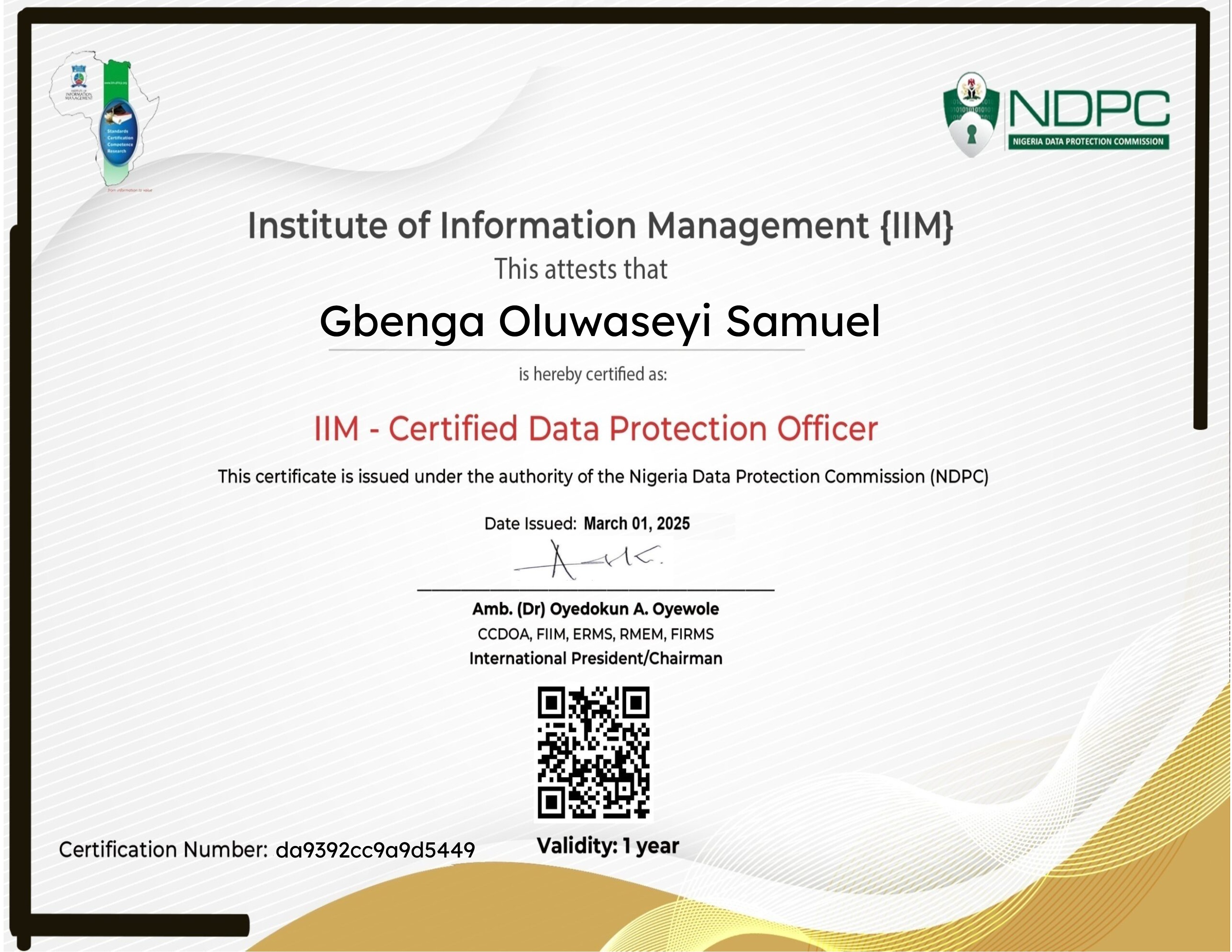 IIM Certified Data Protection Officer Certification (March 01, 2025)