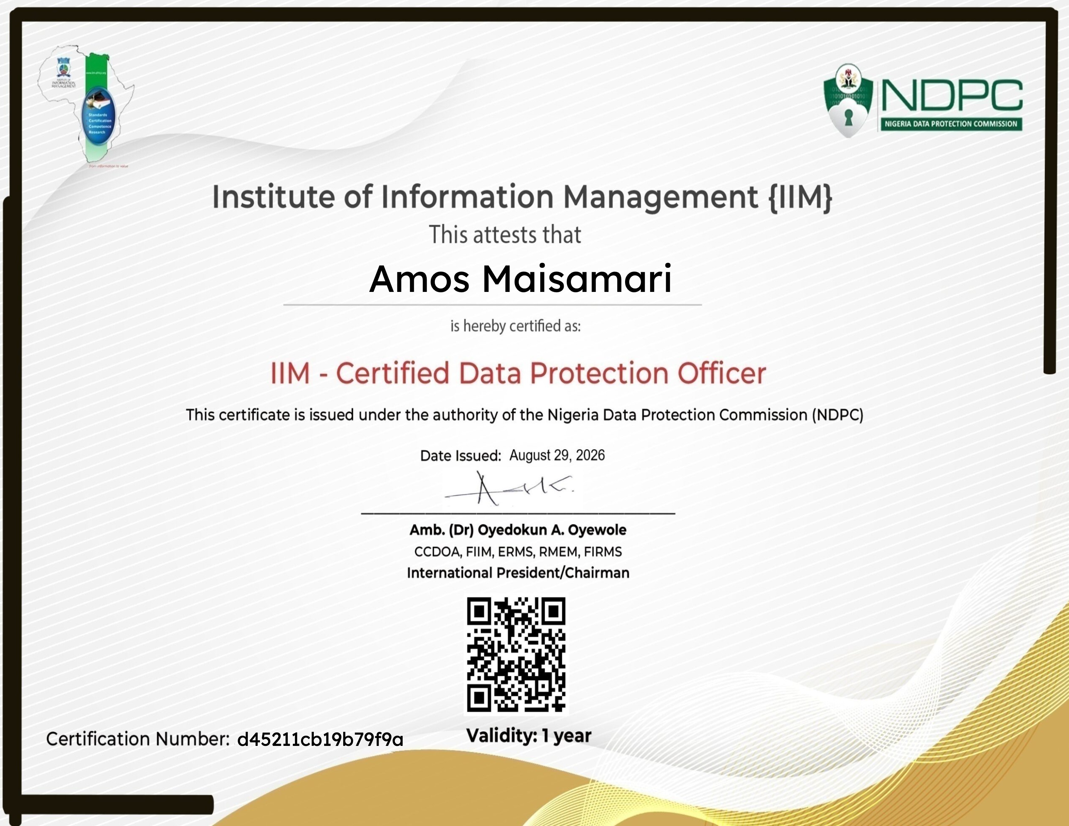 IIM Certified Data Protection Officer Certification (August 29, 2026)