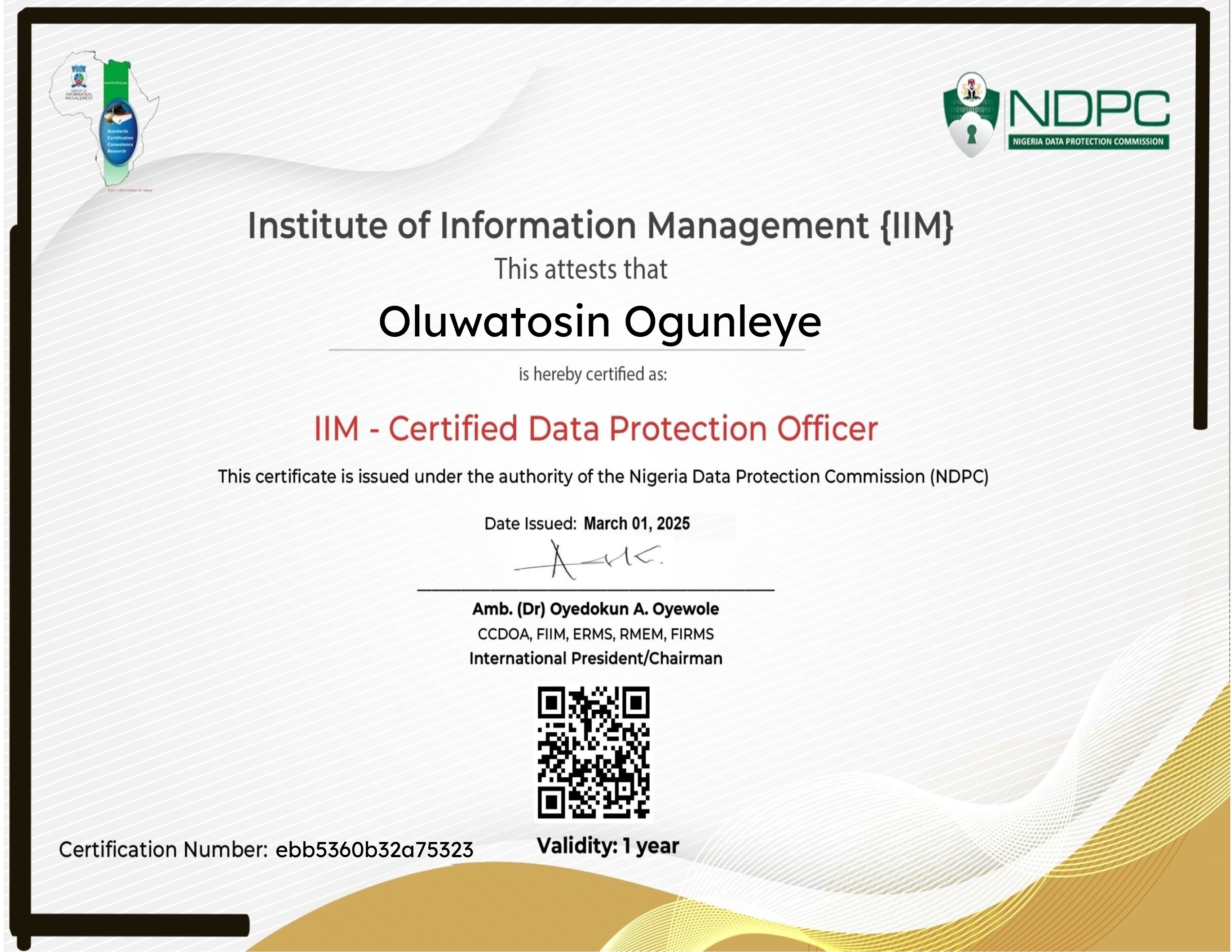 IIM Certified Data Protection Officer Certification (March 01, 2025)